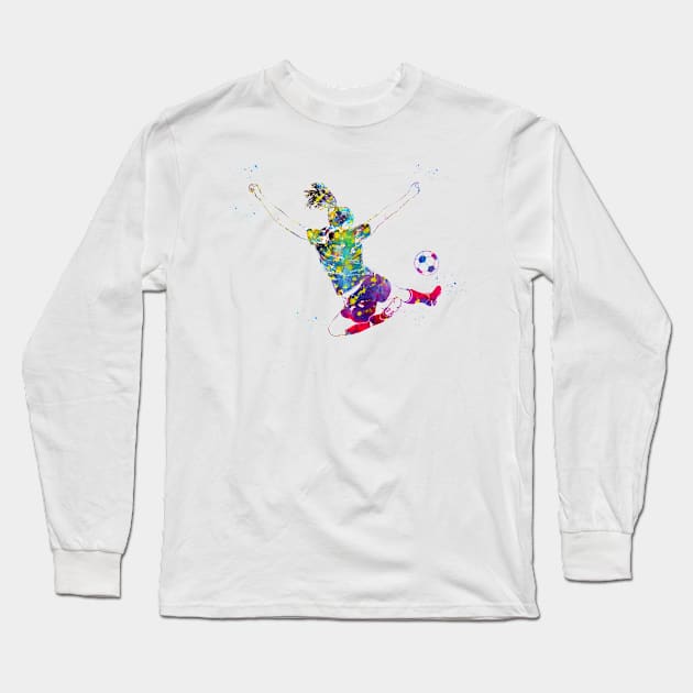 Soccer Player Girl Long Sleeve T-Shirt by erzebeth